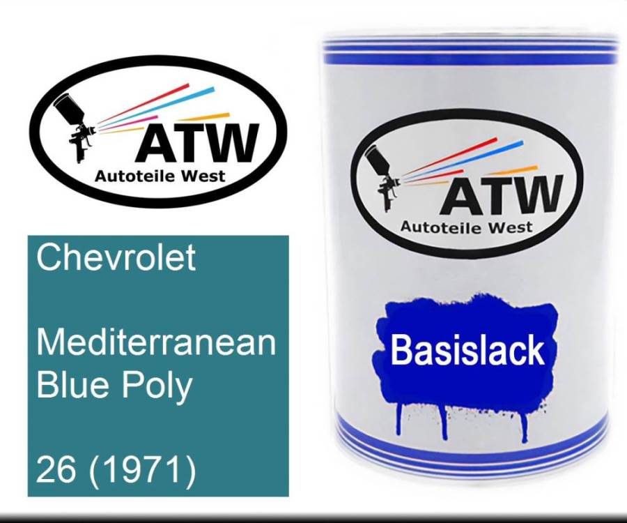 Chevrolet, Mediterranean Blue Poly, 26 (1971): 500ml Lackdose, von ATW Autoteile West.